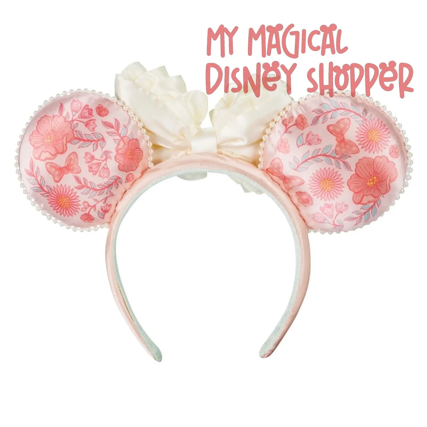Peach Regency Ruffles Embroidered Minnie Mouse Now Ears Headband