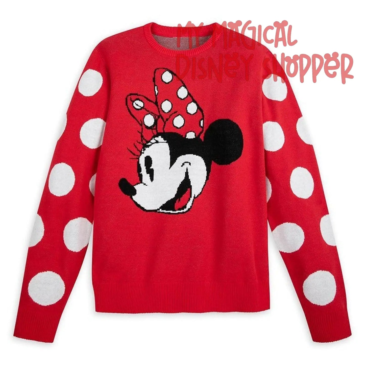 Red Minnie Mouse Adult Knit Sweater