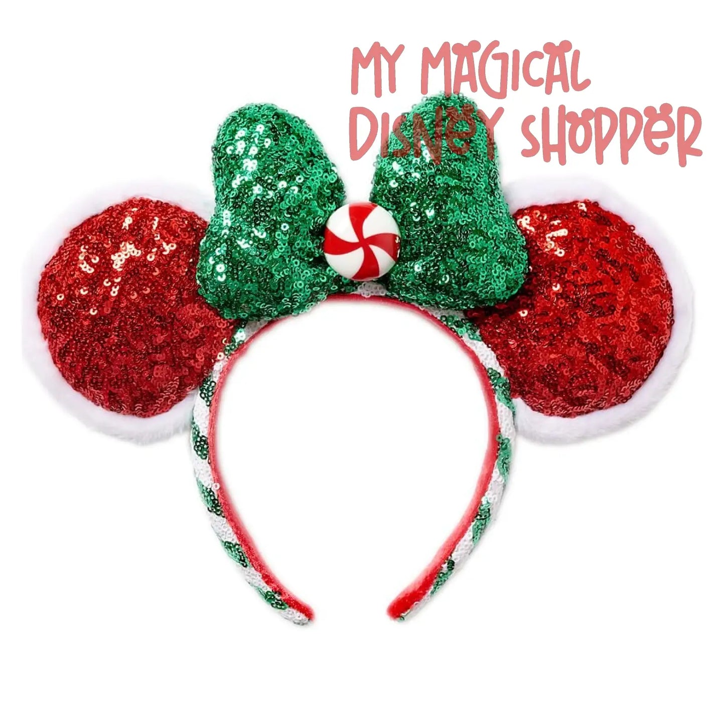 Disney Parks Sequined Christmas Holiday Peppermint Twist Ears