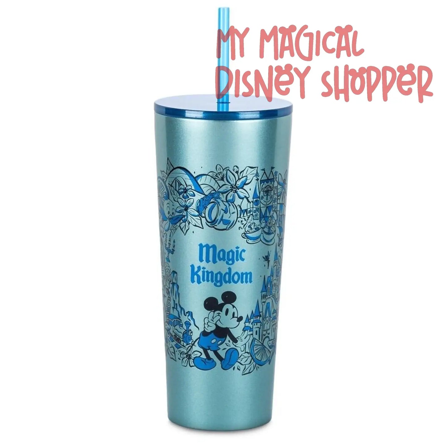 Shimmering Blue Magic Kingdom Starbucks Metal Tumbler