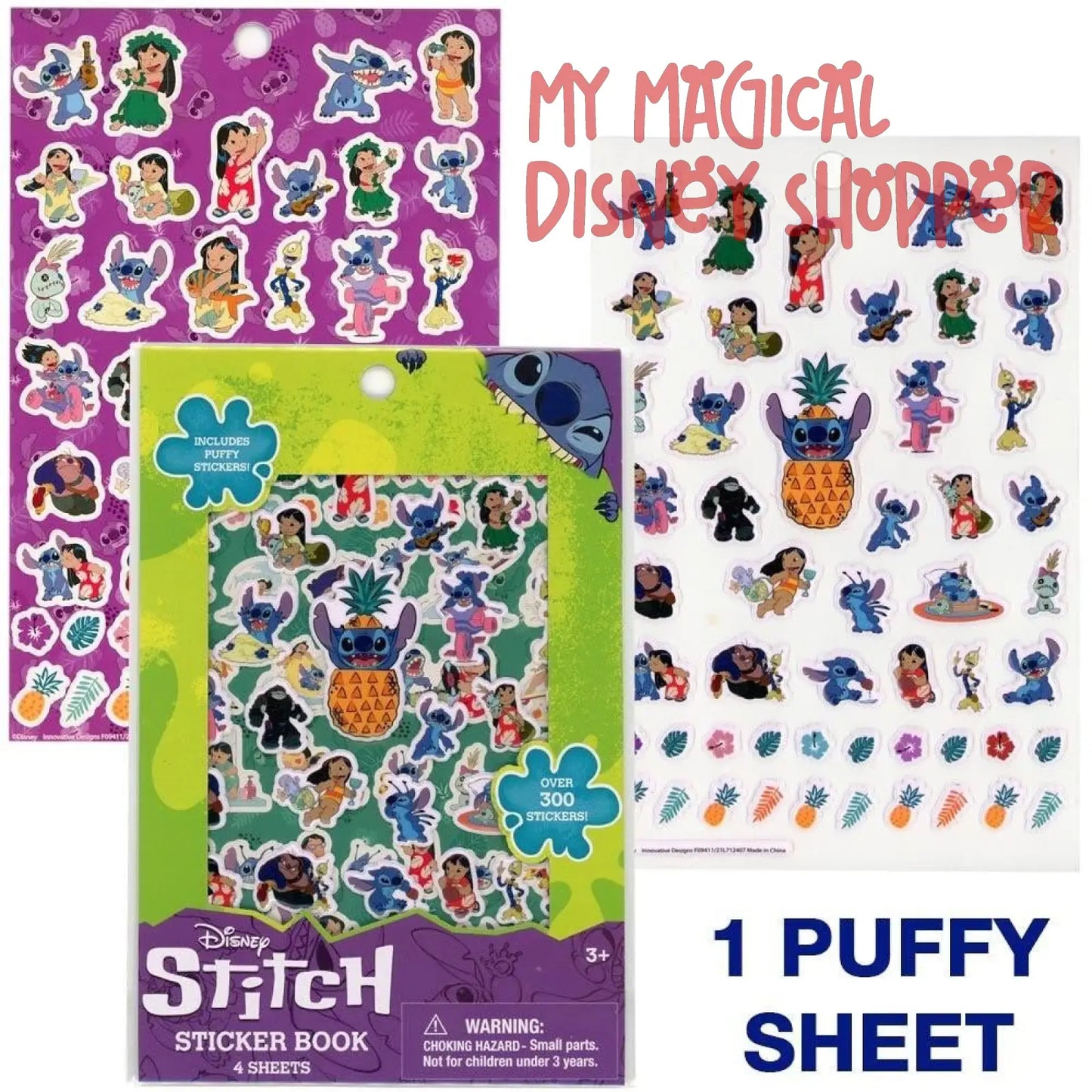 Stitch 4 Sheet Sticker Book with 300 Puffy Stickers