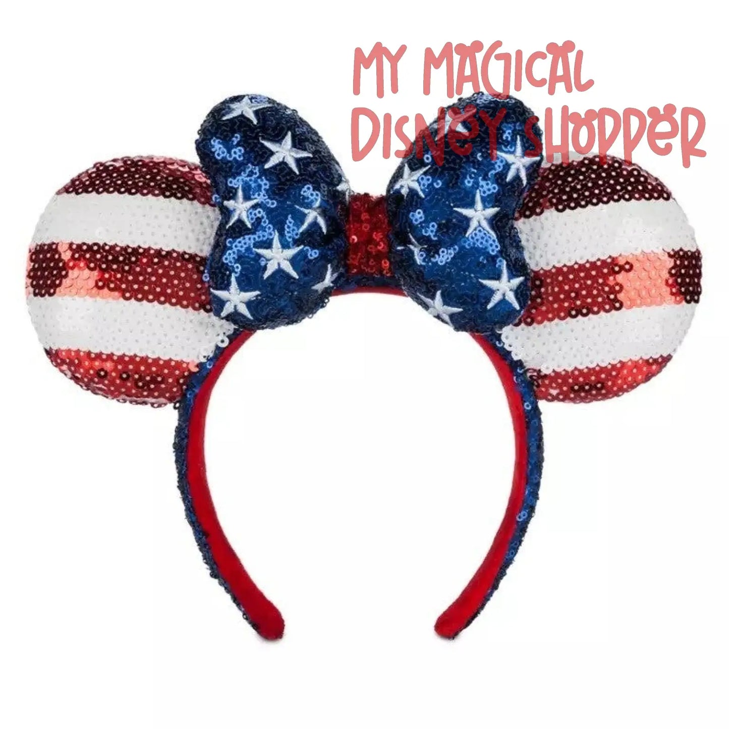 USA Americana Minnie Mouse Disney Sequined Ears Headband With Bow