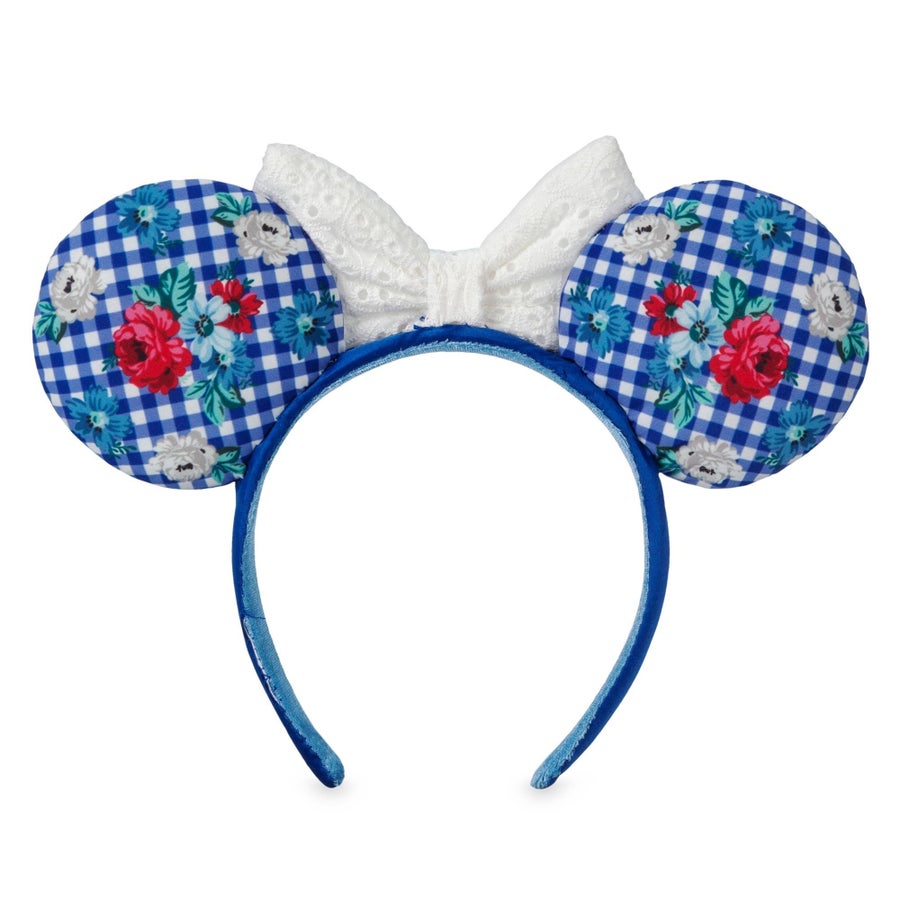 Cottage Floral Gingham With White Eyelet Bow Disney Minnie Ear Headband
