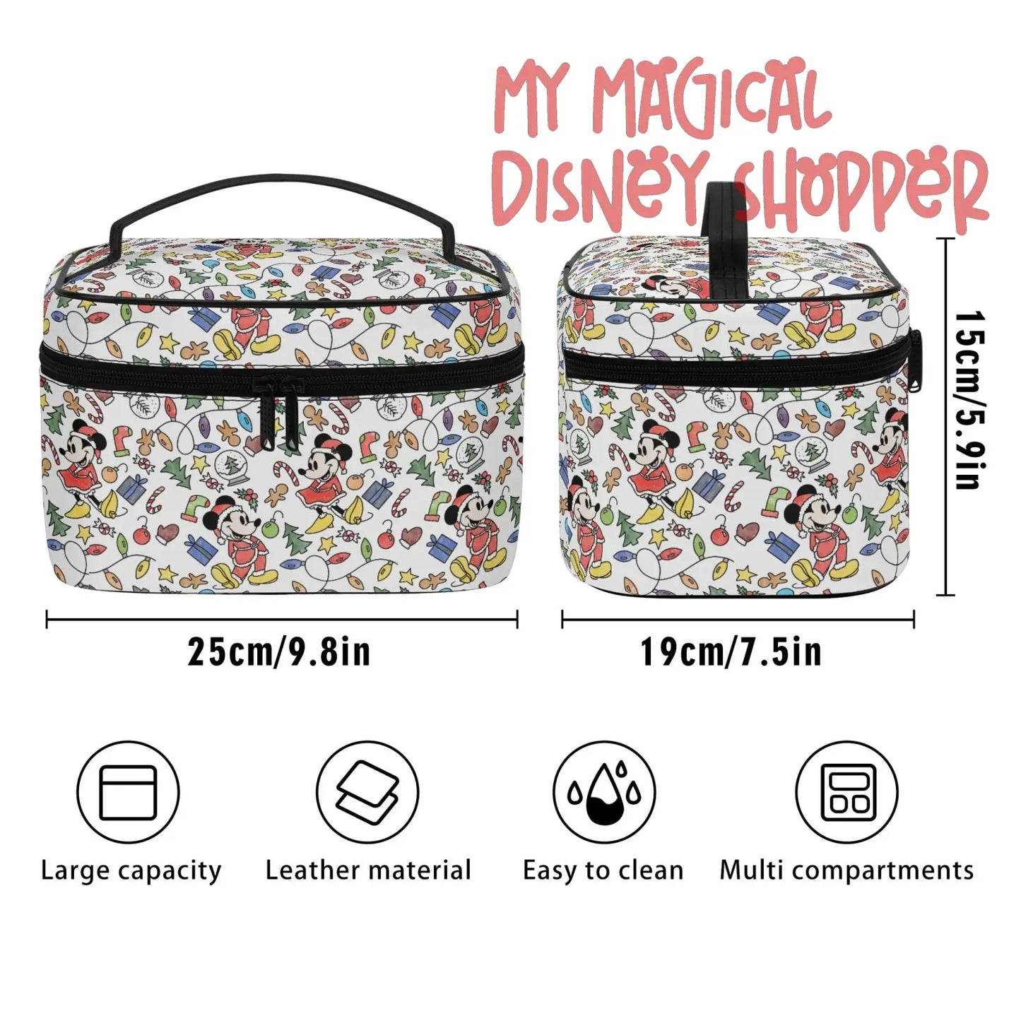 Very Merry Christmas Mouse All-Over Print Leather Cosmetic Bag