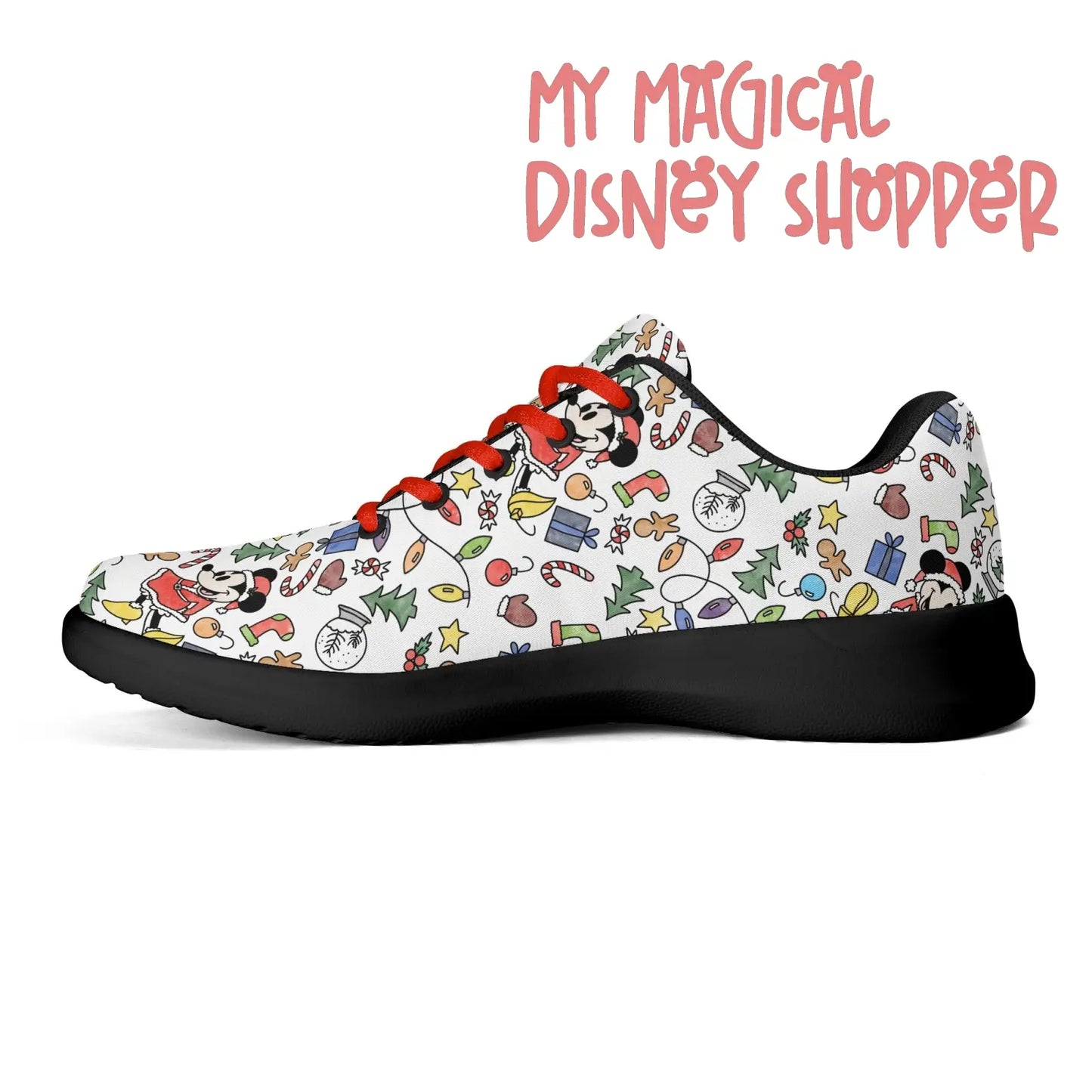 Very Merry Christmas Party Mouse Adults Soft EVA & Jersey Fleece Fabric for Flat Tennis Shoes Athletic Shoes