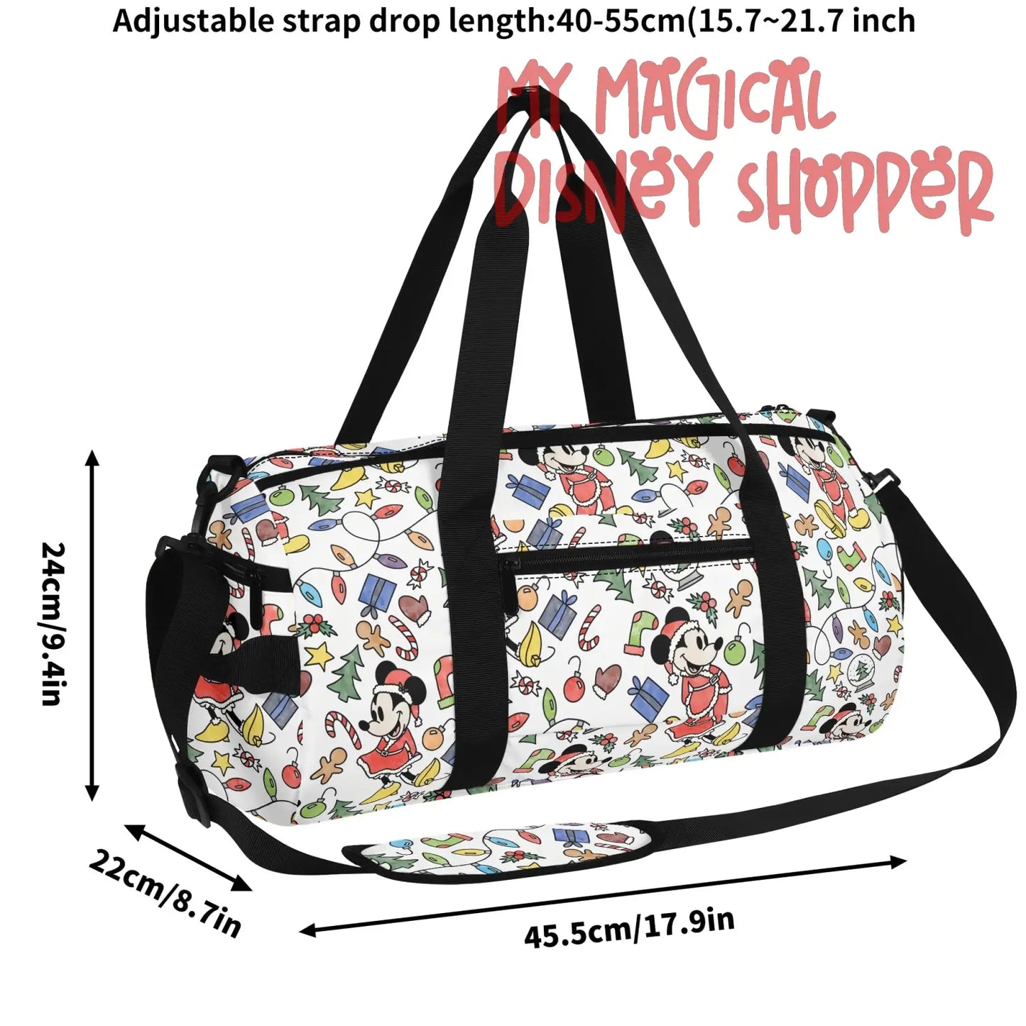 Very Merry Christmas Party Mouse Sports Luggage Bag Gym Duffle Bag