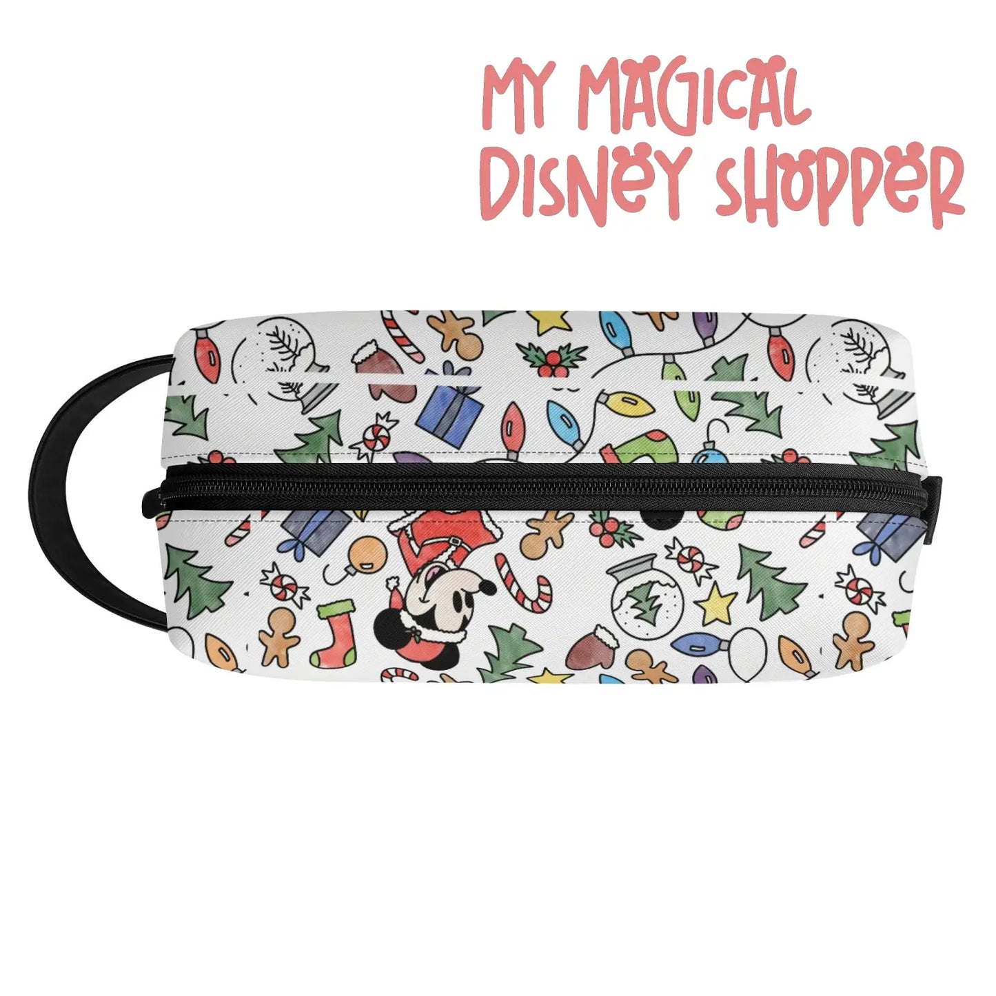 Very Merry Christmas Party Mouse Travel PU Leather Toiletry and Makeup Cometic Organizer Bag