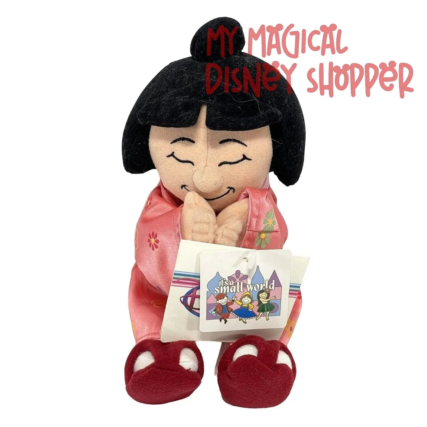 Vintage Disney Store It's A Small World Japan Girl 9" Stuffed Animal Beanie Plush with Tags