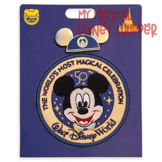 Walt Disney World 50th Anniversary Mickey Mouse Pin and Patch Set