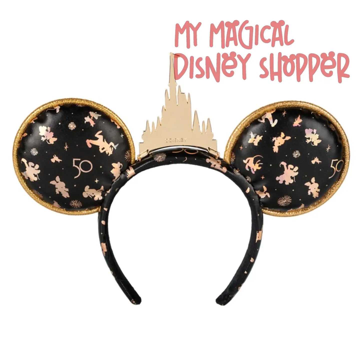 Walt Disney World 50th With Gold Castle Disney Minnie Ears Headband