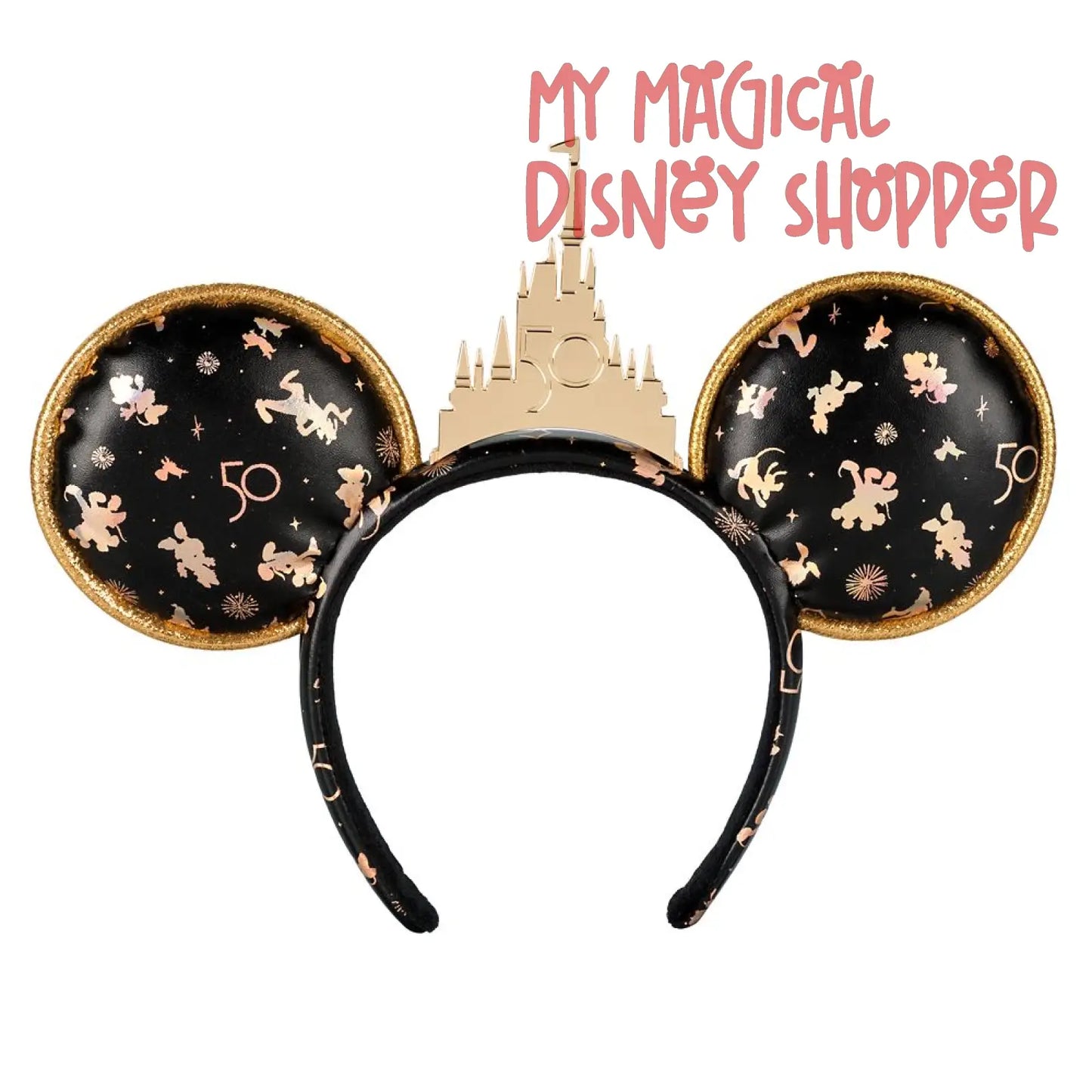 Walt Disney World 50th With Gold Castle Disney Minnie Ears Headband