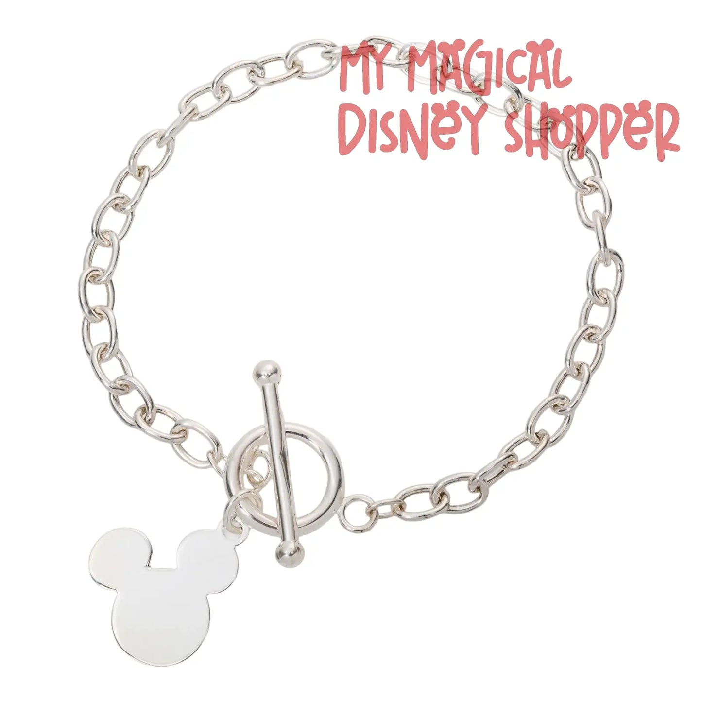 Women's Metallic Mickey Mouse Charm Toggle Bracelet In Sterling Silver