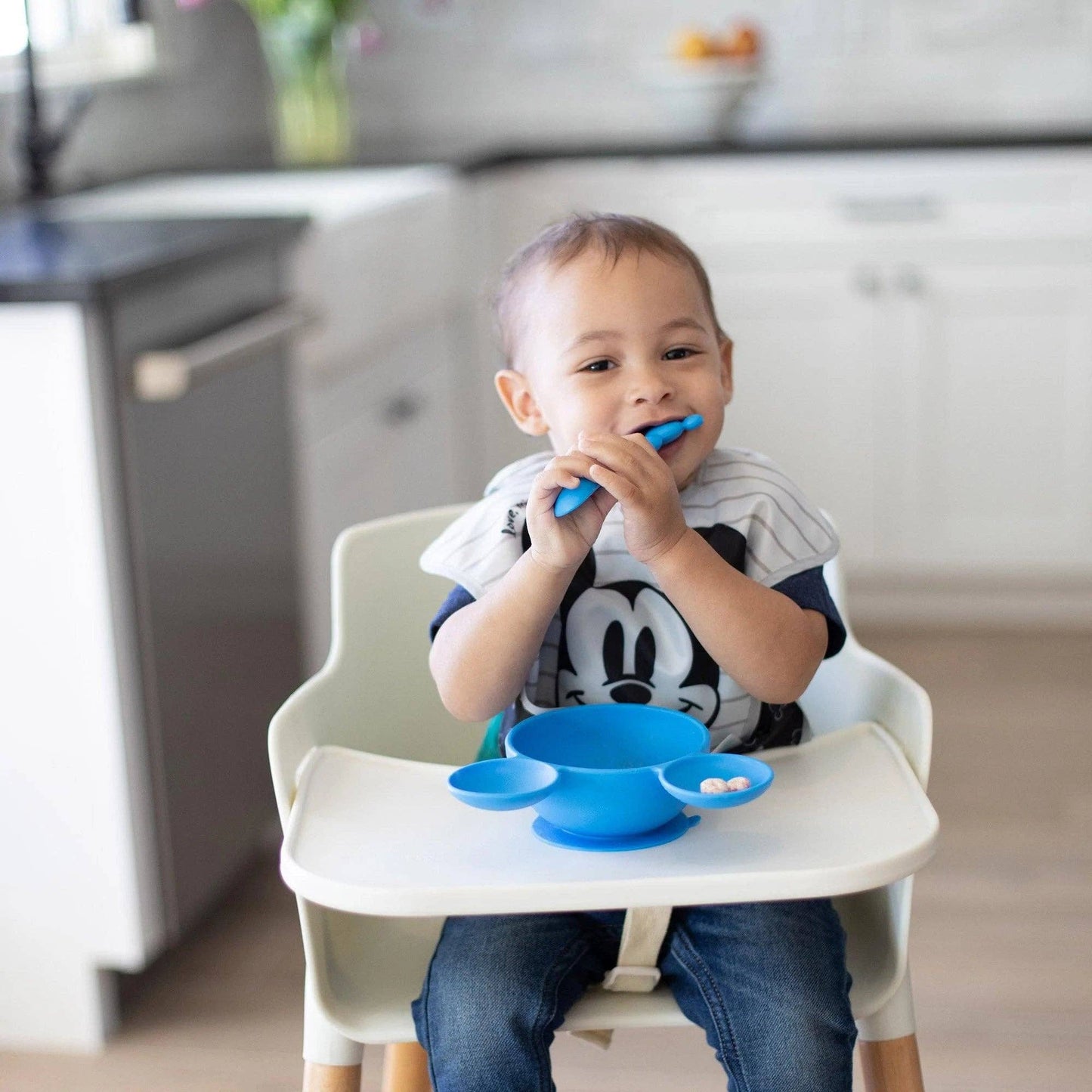 Mickey Mouse Blue Silicone First Feeding Set