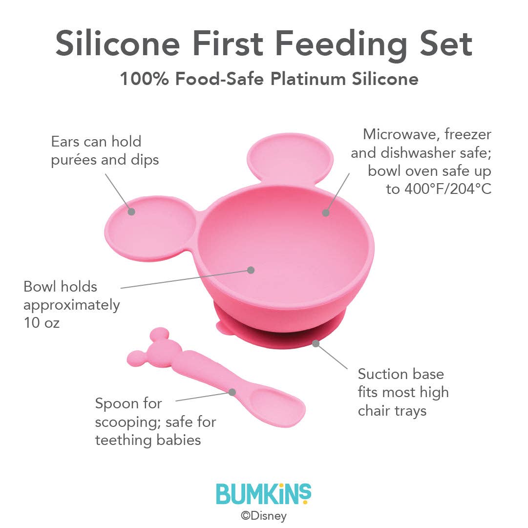 Mickey Mouse Pink Silicone First Feeding Set