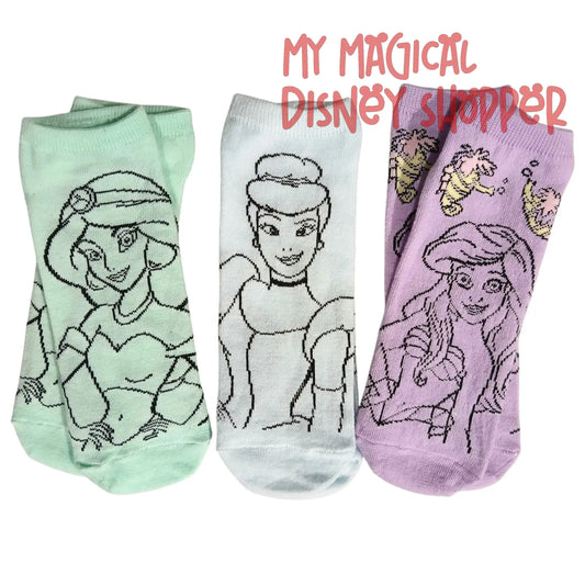 Trainer 3 Pack Socks (Adult Size 4–10) Disney Princesses – Ariel, Jasmine & Cinderella 🧦👑✨💖