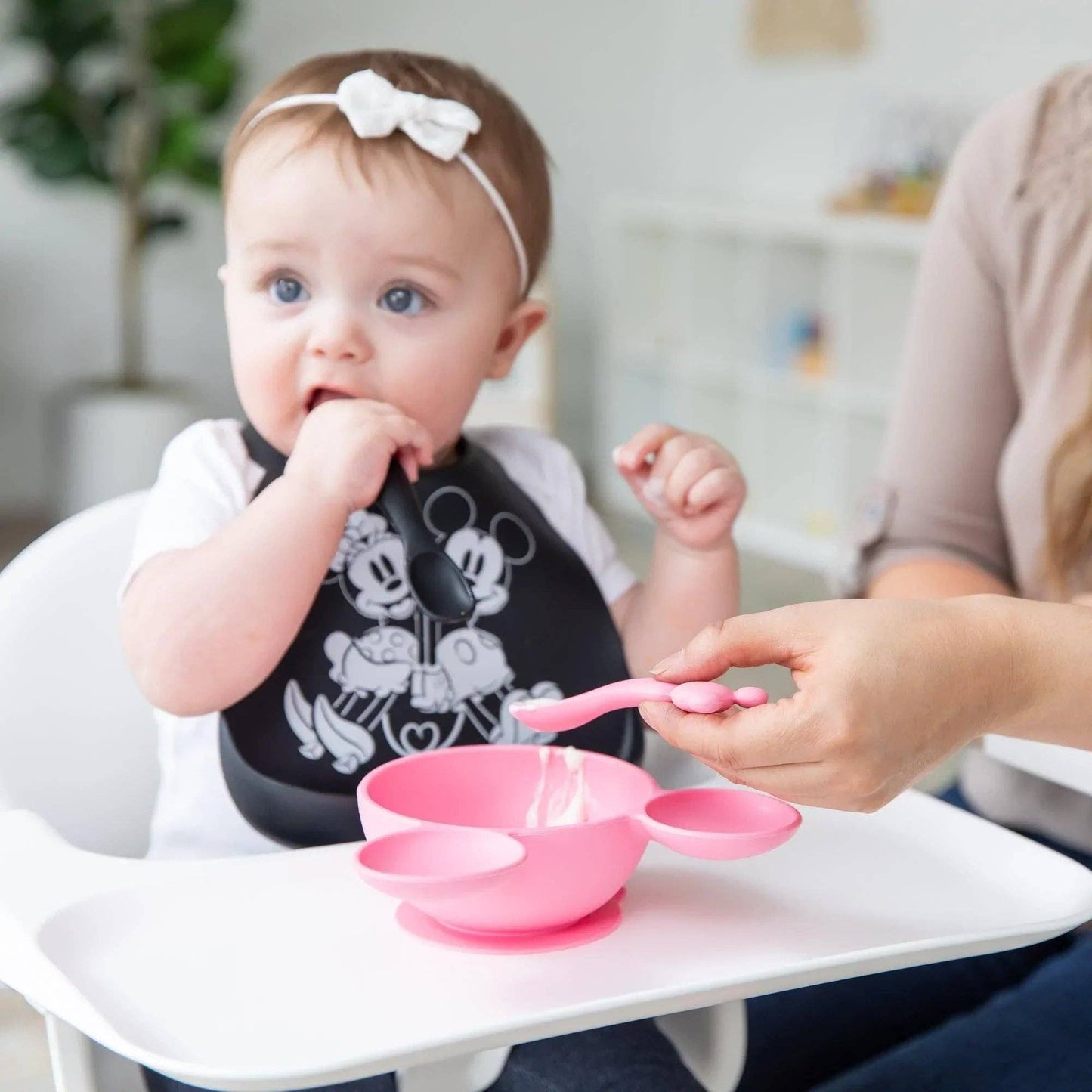 Mickey Mouse Pink Silicone First Feeding Set