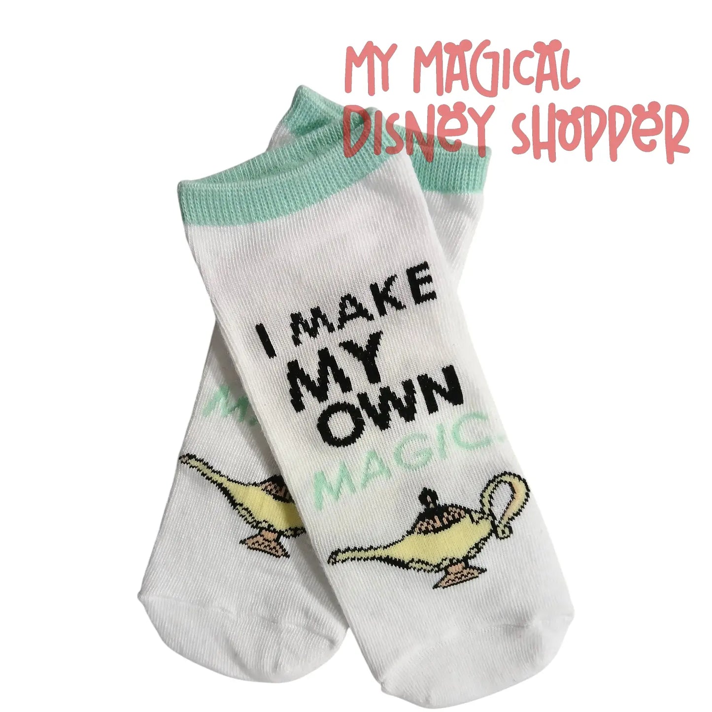 Aladdin “I Make My Own Magic” Trainer Socks – Disney Magic Lamp Adult Socks Size 4–10 ✨🧦🪔