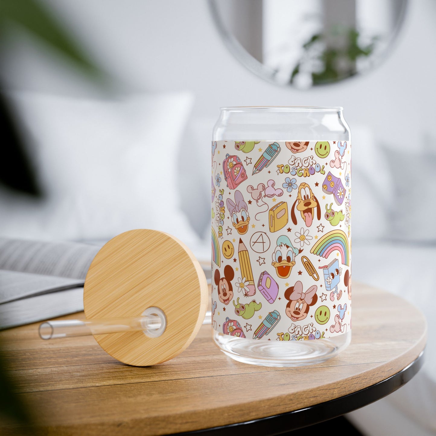 Back to School Mouse Friends 16oz Sipper Glass — Rainbows & Magic 🌈✨