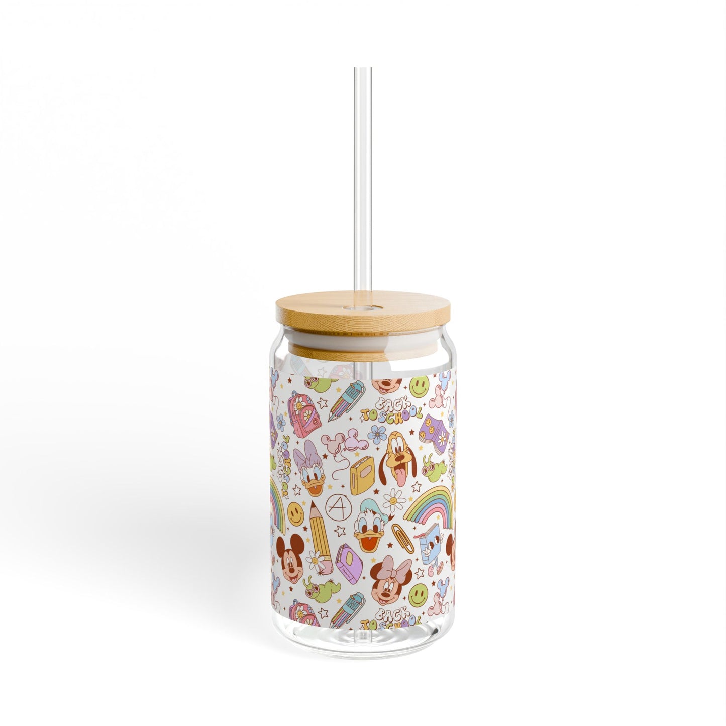 Back to School Mouse Friends 16oz Sipper Glass — Rainbows & Magic 🌈✨