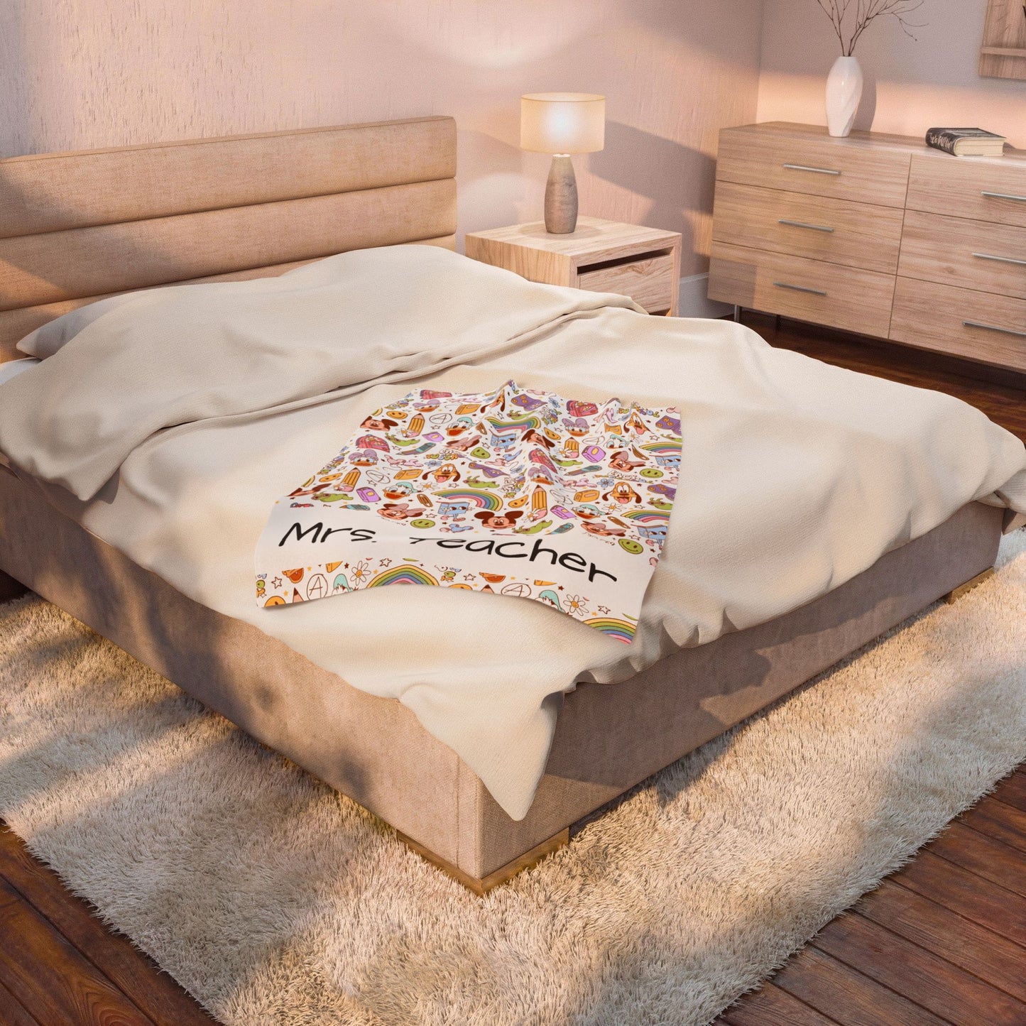 Back to School Mouse Friends Velveteen Plush Blanket — Rainbows & Magic 🌈✨