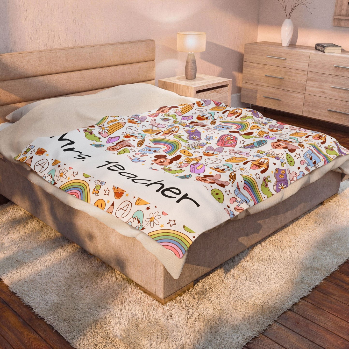 Back to School Mouse Friends Velveteen Plush Blanket — Rainbows & Magic 🌈✨