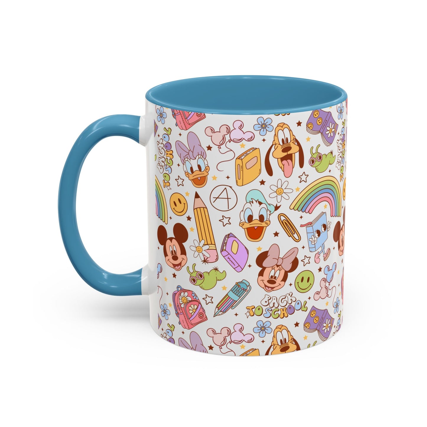 Back to School Mouse Friends Accent 11 / 15oz Dishwasher Safe Mug — Rainbows & Magic ☕🌈✨