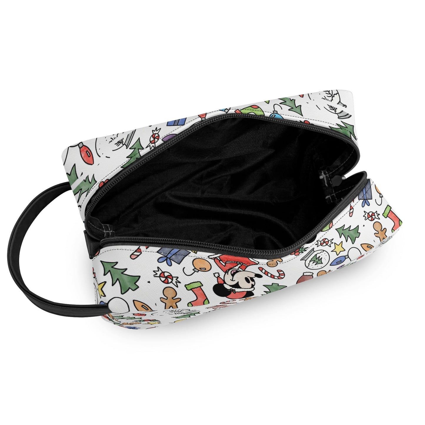 Very Merry Christmas Party Mouse Travel PU Leather Toiletry and Makeup Cometic Organizer Bag