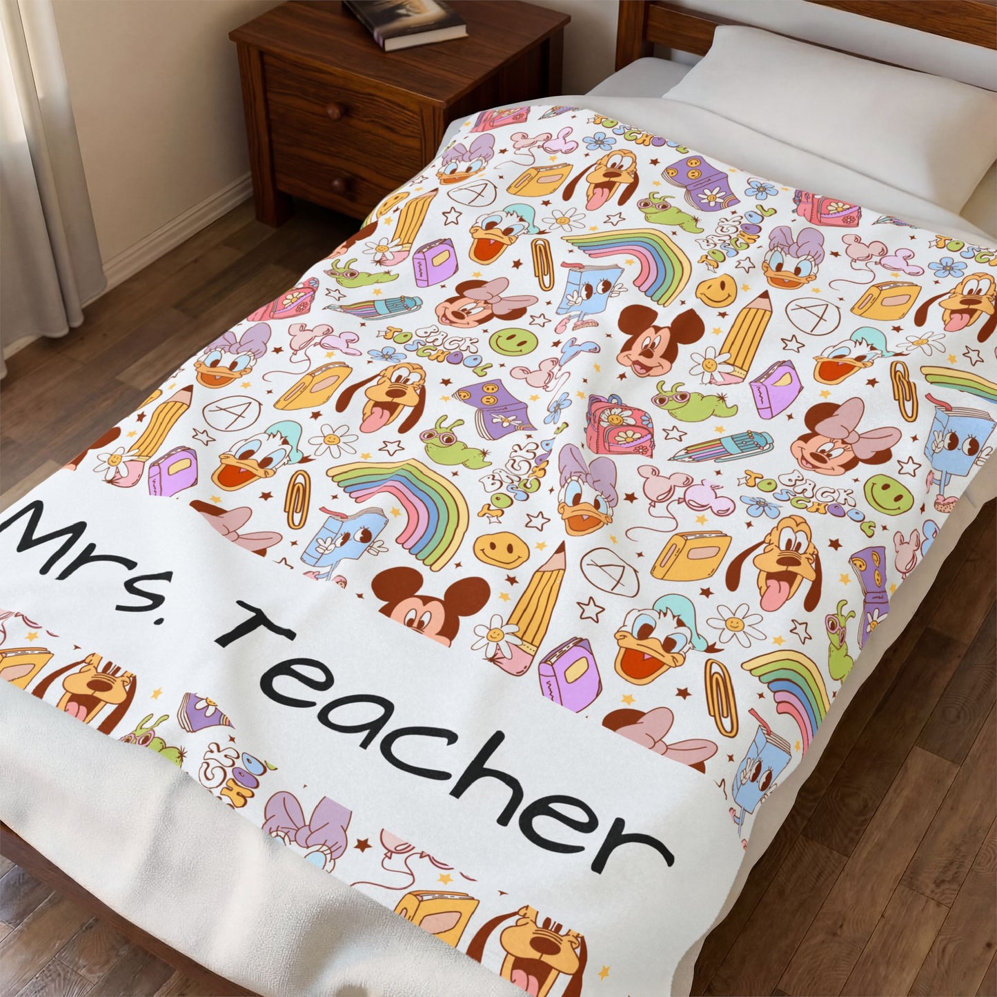 Back to School Mouse Friends Velveteen Plush Blanket — Rainbows & Magic 🌈✨