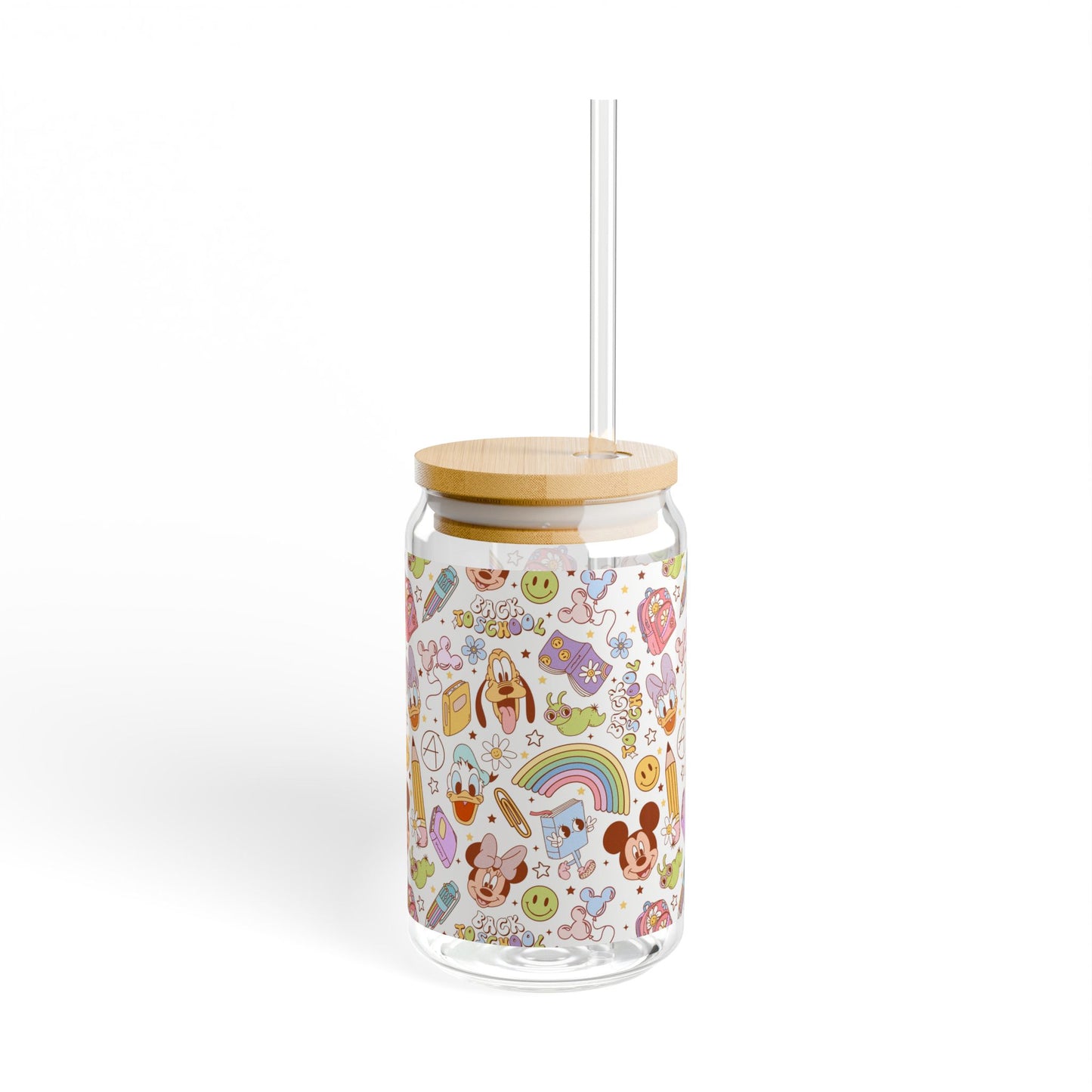 Back to School Mouse Friends 16oz Sipper Glass — Rainbows & Magic 🌈✨