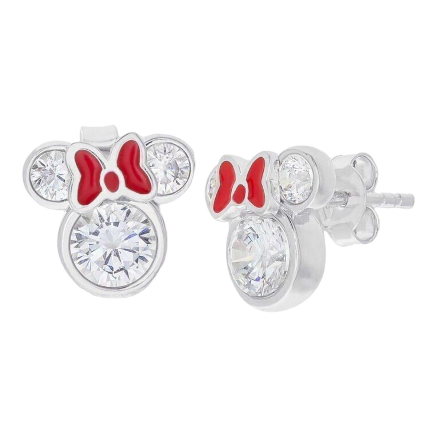 Minnie Mouse Bow CZ Rhodium Plated & Sterling Silver Stud Earrings