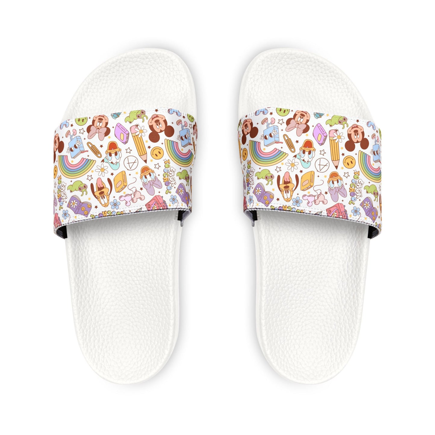 Youth Back to School Mouse Friends Kids Slide Sandals — Rainbows & Magic 🌈✨