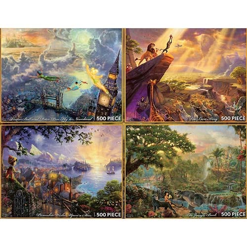 Disney Thomas Kinkade Puzzle Set - Set #2 Jungle Book, Pinocchio, Peter Pan, Lion King