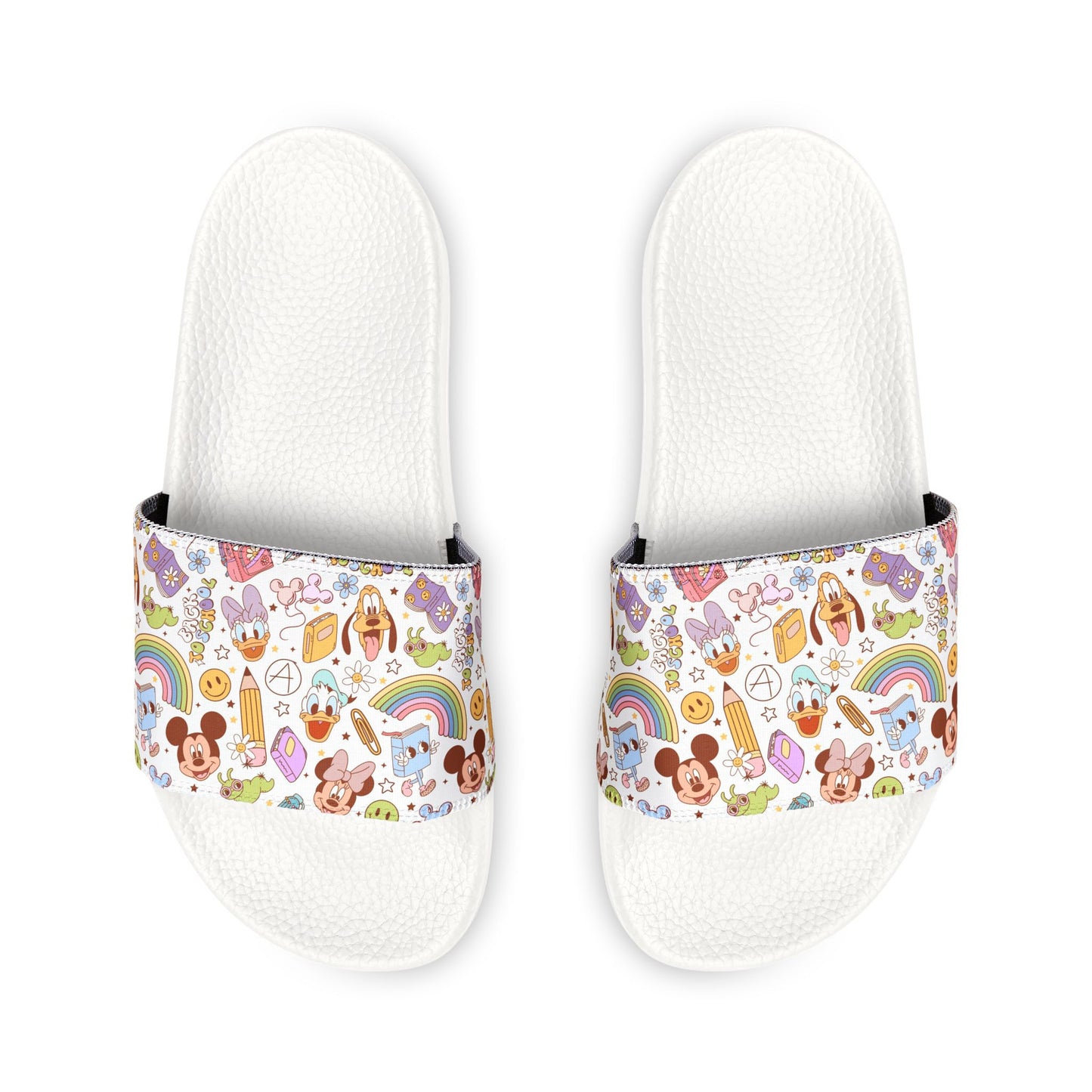 Youth Back to School Mouse Friends Kids Slide Sandals — Rainbows & Magic 🌈✨