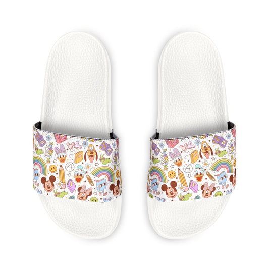 Youth Back to School Mouse Friends Kids Slide Sandals — Rainbows & Magic 🌈✨
