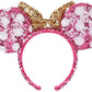 RENTAL Hot Pink And Gold Minnie Mouse Polka Dot Disney Sequined Ear Headband