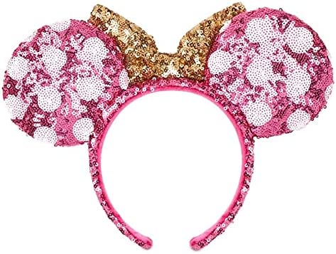 RENTAL Hot Pink And Gold Minnie Mouse Polka Dot Disney Sequined Ear Headband