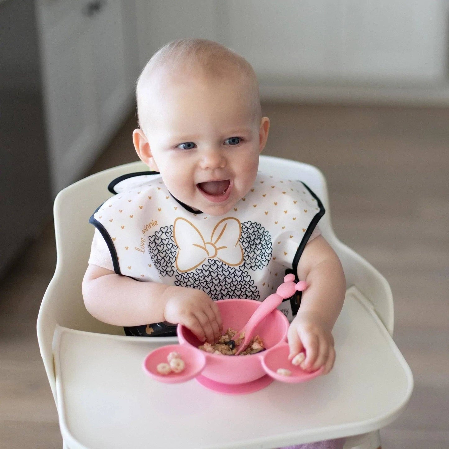 Mickey Mouse Pink Silicone First Feeding Set