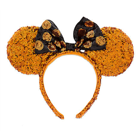 Halloween Orange with Black Bow Disney Minnie Ears Headband- Gently Used