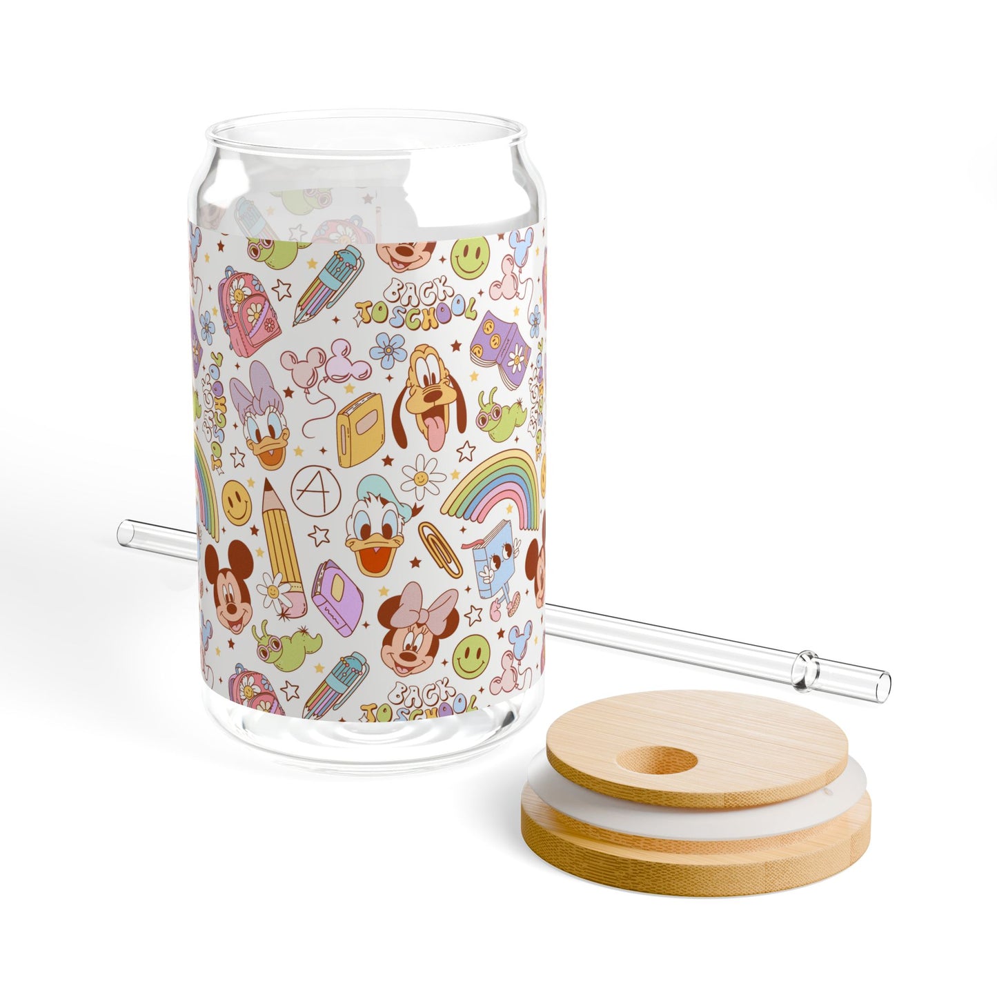 Back to School Mouse Friends 16oz Sipper Glass — Rainbows & Magic 🌈✨
