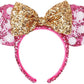 RENTAL Hot Pink And Gold Minnie Mouse Polka Dot Disney Sequined Ear Headband