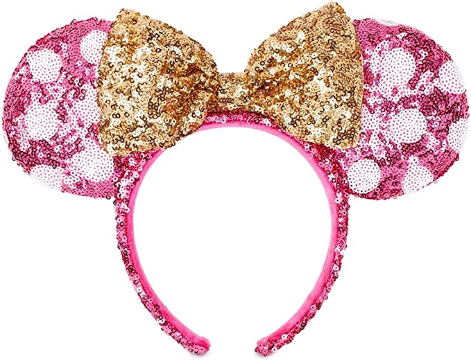 RENTAL Hot Pink And Gold Minnie Mouse Polka Dot Disney Sequined Ear Headband