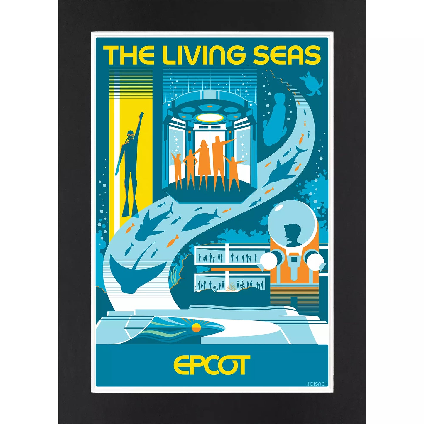 EPCOT The Living Seas Attraction Poster by Eric Tan – Matted Lithograph 🌊✨