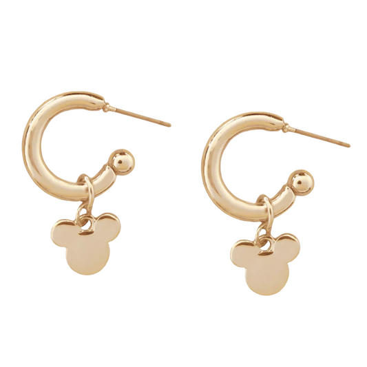 Goldtone Mickey Icon Dangle Hoop Earrings