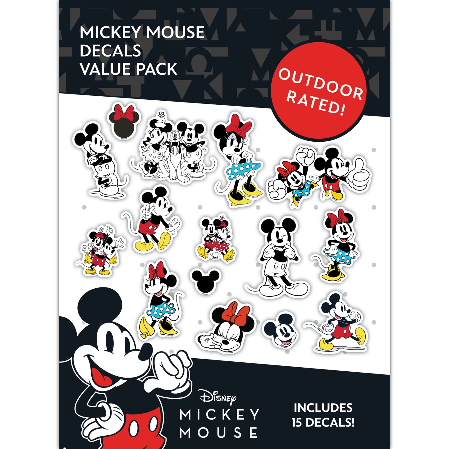 Disney Classic Mickey & Minnie Mouse Decals - Set of 15 Mickey and Minnie Mouse Waterproof Stickers
