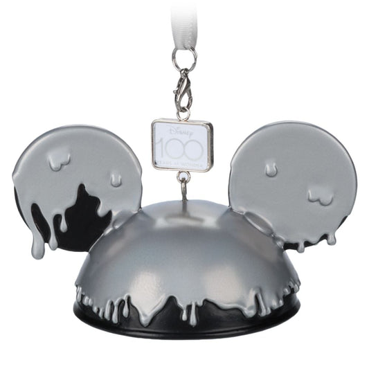 Dripping Platinum Mickey Ear Hat Ornament - Disney100