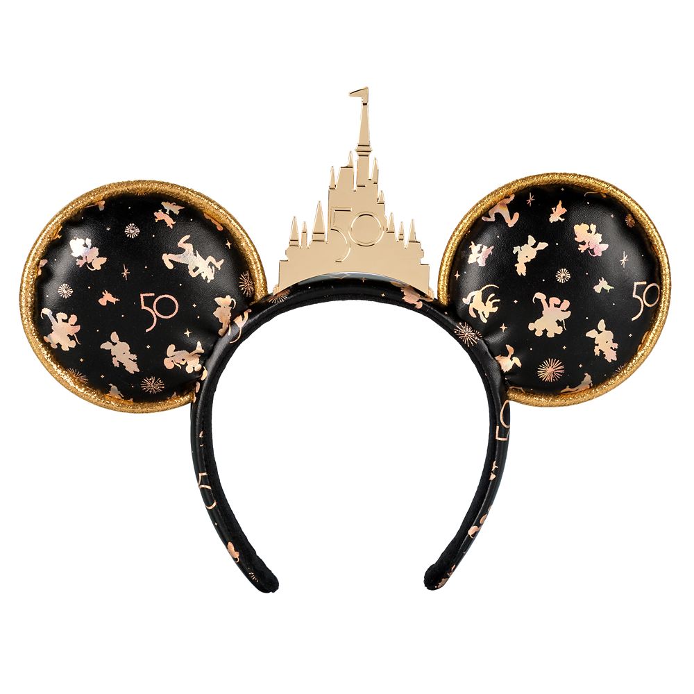 Walt Disney World 50th With Gold Castle Disney Minnie Ears Headband