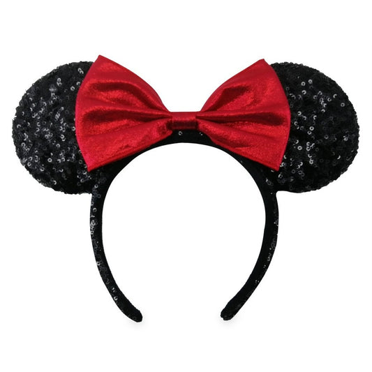 Black and Red Minnie Mouse Sequined Ears Headband with Velvet Bow