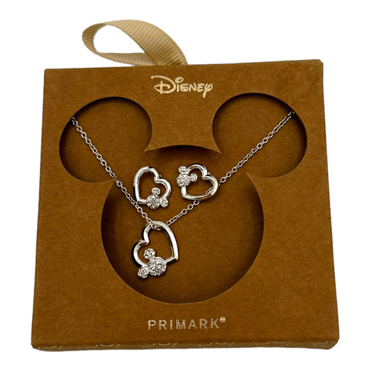 Mickey Mouse Silver Heart Primark Jewelry Necklace And Earring Set