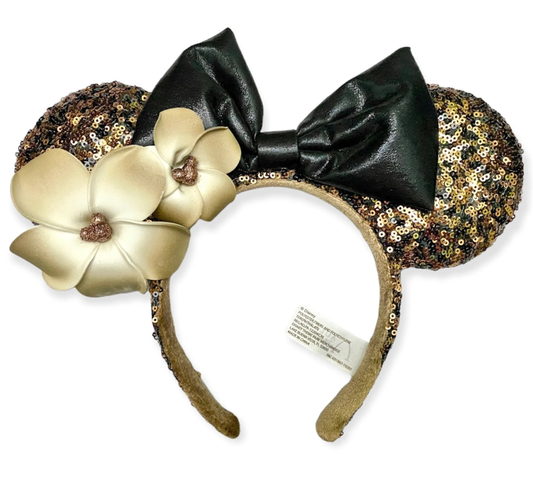 Disney Hawaiian Aulani Resort Belle of the Bronze & Gold Plumeria Minnie Ears Headband