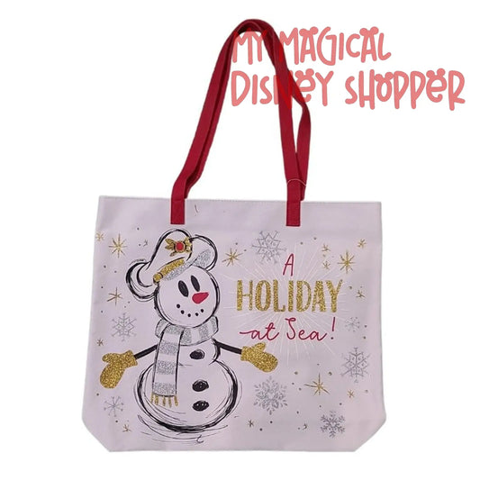 A Holiday At Sea Disney Canvas Tote Bag - Holiday Snowman Mickey - Disney Cruise Line